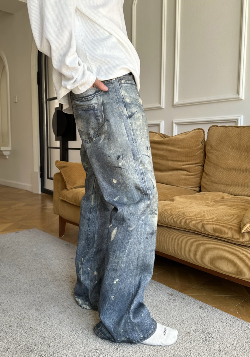 HAONANHUANG丨Ink-Stain Digital Wash Flare Jeans - PSYLOS 1, HAONANHUANG丨Ink-Stain Digital Wash Flare Jeans, Jeans, HAONANHUANG, PSYLOS 1